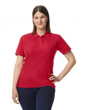 Women's Gildan 64800L Pique Polo Cherry Red | ICVW43726