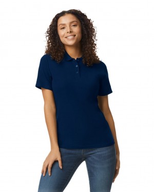 Women's Gildan 64800L Pique Polo Navy | ATEL53709