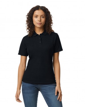 Women's Gildan 64800L Pique Polo Black | ZKQD40569