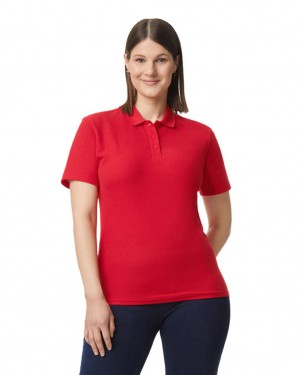 Women's Gildan 64800L Pique Polo Red | LQGU32049