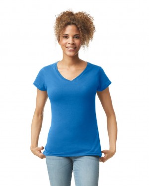 Women's Gildan 64V00L V-Neck T-Shirts Royal | RHCO97562