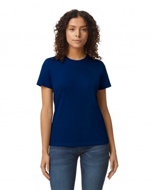 Women's Gildan 65000L Midweight T-Shirts Navy | CEOR95184