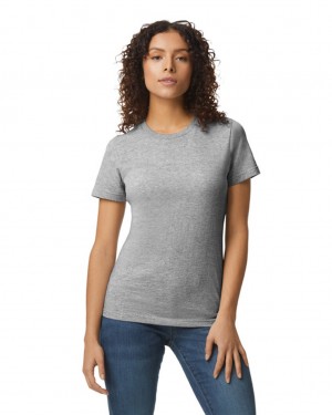 Women's Gildan 65000L Midweight T-Shirts Ring Spun Sport Grey | NHPY65839