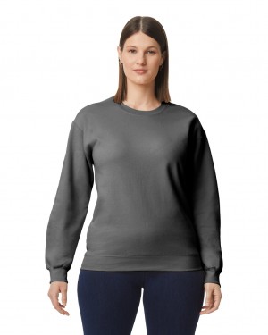 Women's Gildan SF000 Midweight Fleece Crewneck Sweatshirt Charcoal | XSOQ89612