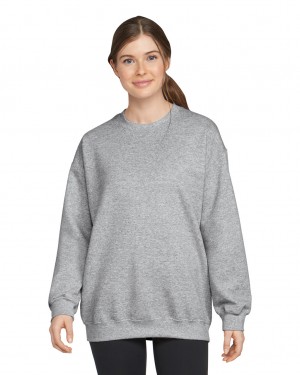 Women's Gildan SF000 Midweight Fleece Crewneck Sweatshirt Ring Spun Sport Grey | LOZJ84605