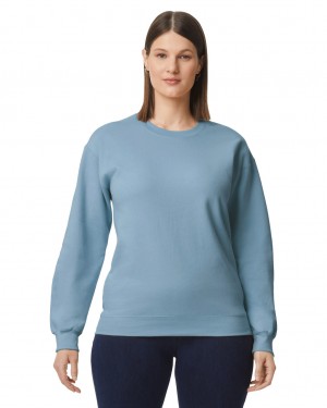 Women's Gildan SF000 Midweight Fleece Crewneck Sweatshirt Stone Blue | QJPW85612