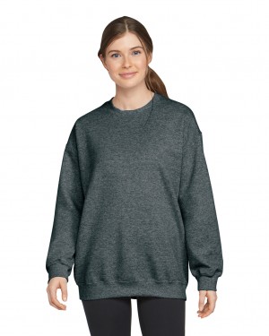 Women's Gildan SF000 Midweight Fleece Crewneck Sweatshirt Dark Heather | YJPM49582