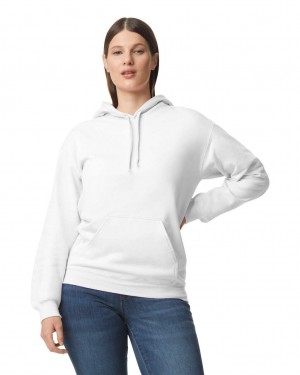 Women's Gildan SF500 Midweight Fleece Hoodie White | PAQD24603