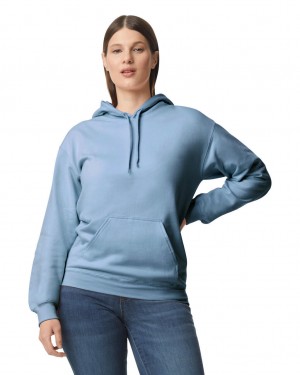 Women's Gildan SF500 Midweight Fleece Hoodie Steel Blue | AIRT24168