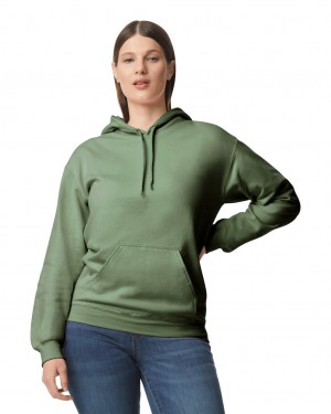 Women's Gildan SF500 Midweight Fleece Hoodie Military Green | HWQJ74281