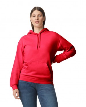 Women's Gildan SF500 Midweight Fleece Hoodie Red | CHWS83062