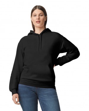 Women's Gildan SF500 Midweight Fleece Hoodie Black | KXQU64907