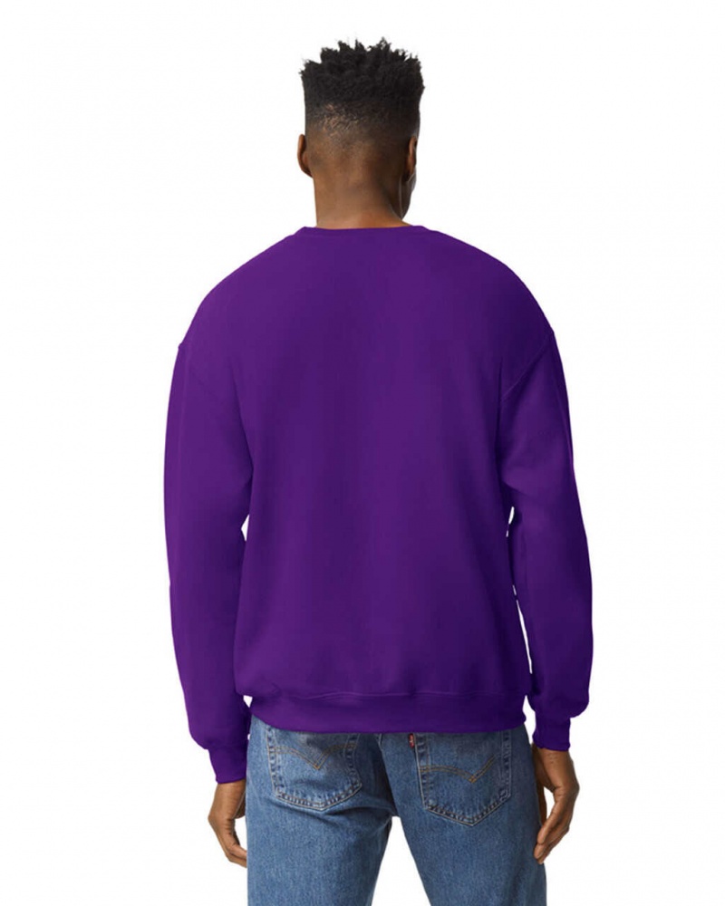 Men's Gildan 18000 Crewneck Sweatshirt Purple | VYMJ97460