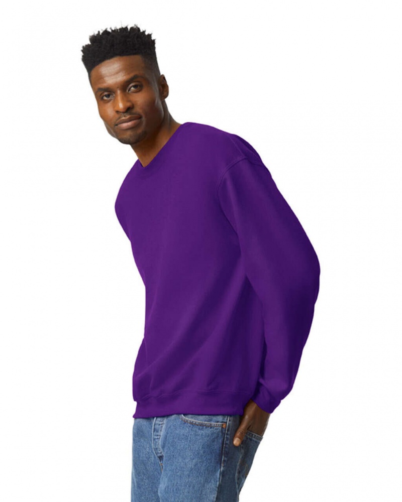 Men's Gildan 18000 Crewneck Sweatshirt Purple | VYMJ97460