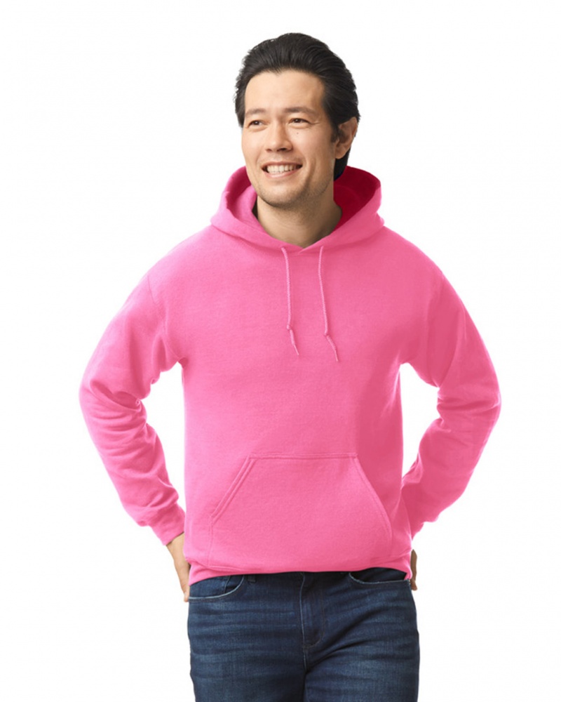 Men\'s Gildan 18500 Hoodie Safety Pink | BVUA51639