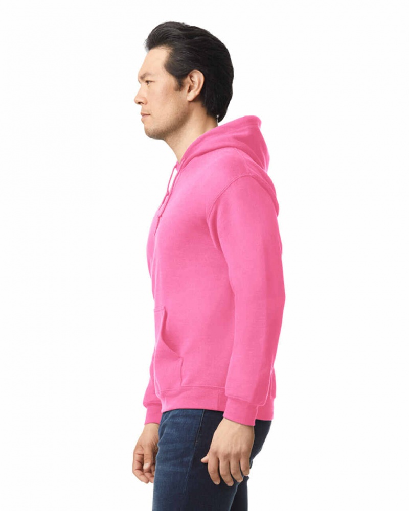 Men's Gildan 18500 Hoodie Sweatshirt Safety Pink | RXJL80691