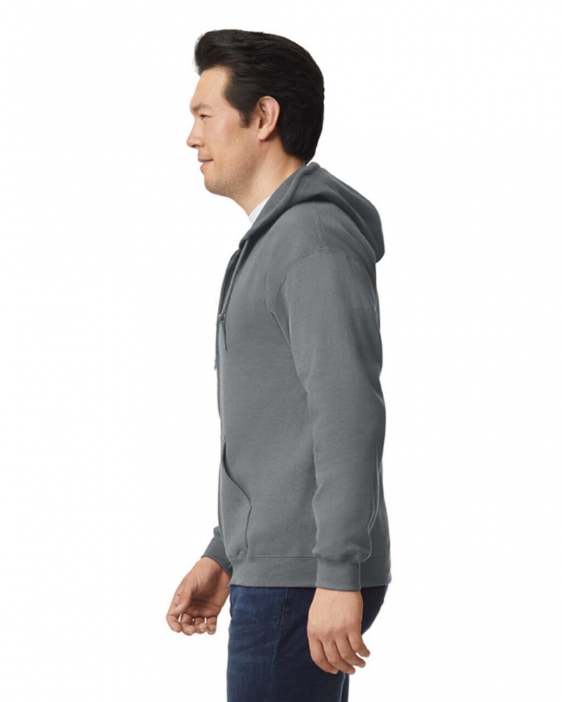 Men's Gildan 18600 Full Zip Hoodie Sweatshirt Graphite Heather | YAKJ92308