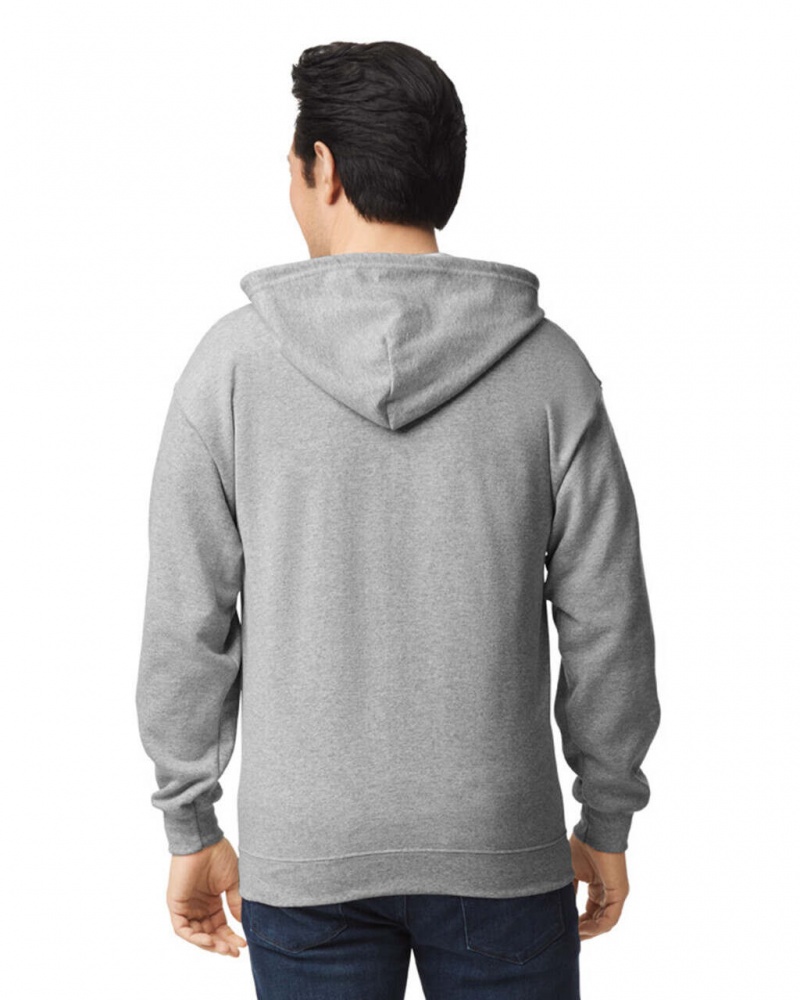 Men's Gildan 18600 Full Zip Hoodie Sweatshirt Sport Grey | MVGQ38512