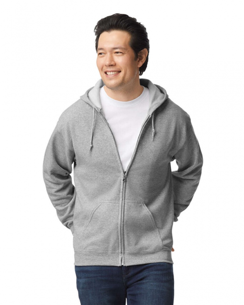 Men's Gildan 18600 Full Zip Hoodie Sweatshirt Sport Grey | MVGQ38512