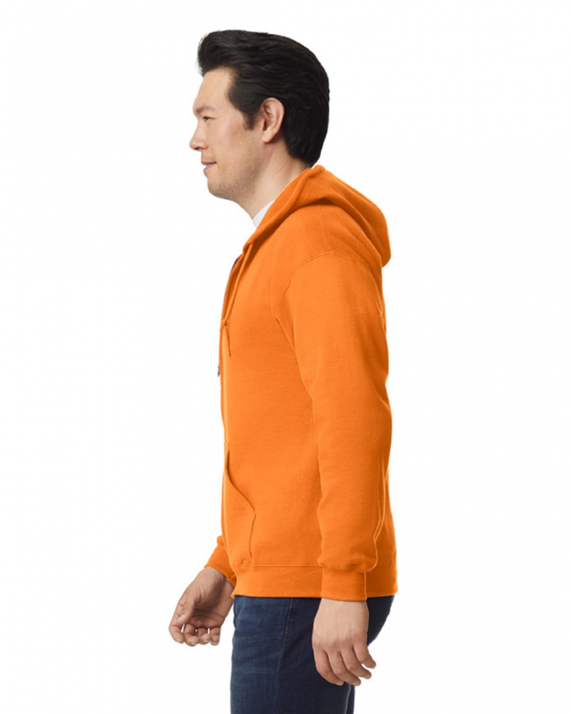 Men's Gildan 18600 Full Zip Hoodie Sweatshirt S Orange | VYLB72904