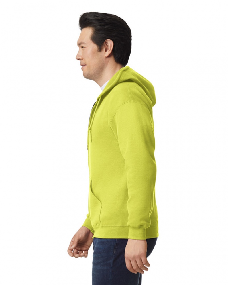 Men's Gildan 18600 Full Zip Hoodie Sweatshirt Safety Green | GMWF94136