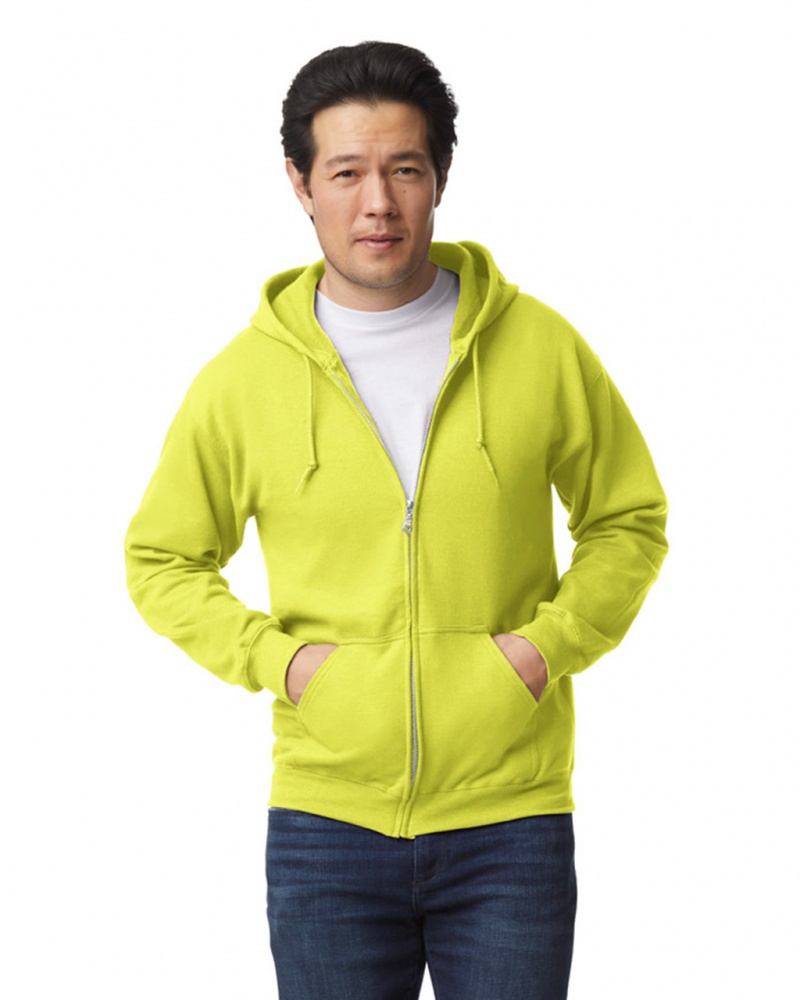 Men\'s Gildan 18600 Full Zip Hoodie Sweatshirt Safety Green | GMWF94136