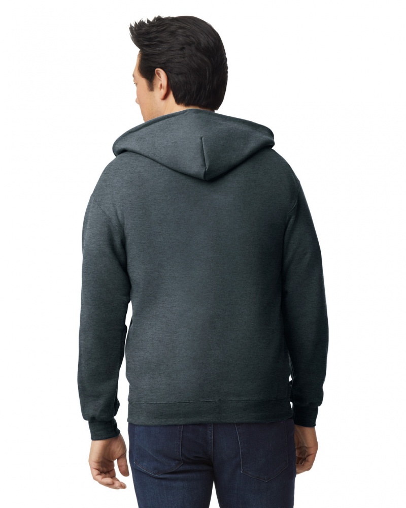 Men's Gildan 18600 Full Zip Hoodie Sweatshirt Dark Heather | RWIT08923