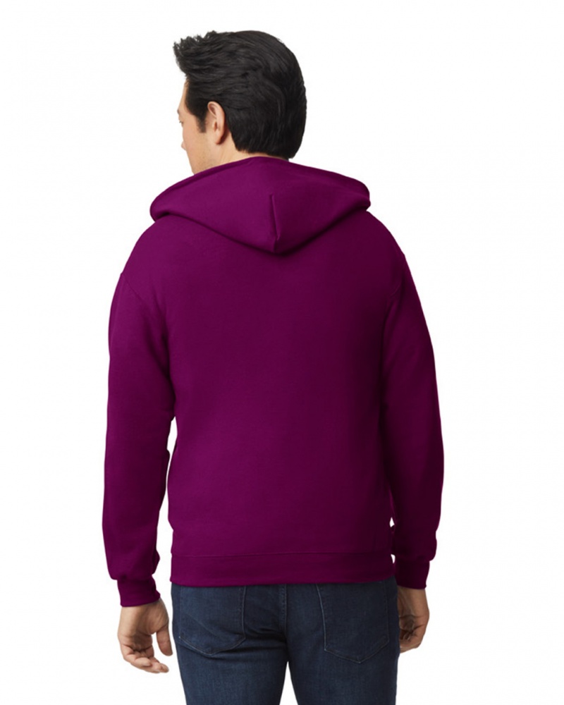 Men's Gildan 18600 Full Zip Hoodie Sweatshirt Maroon | CMUE81062