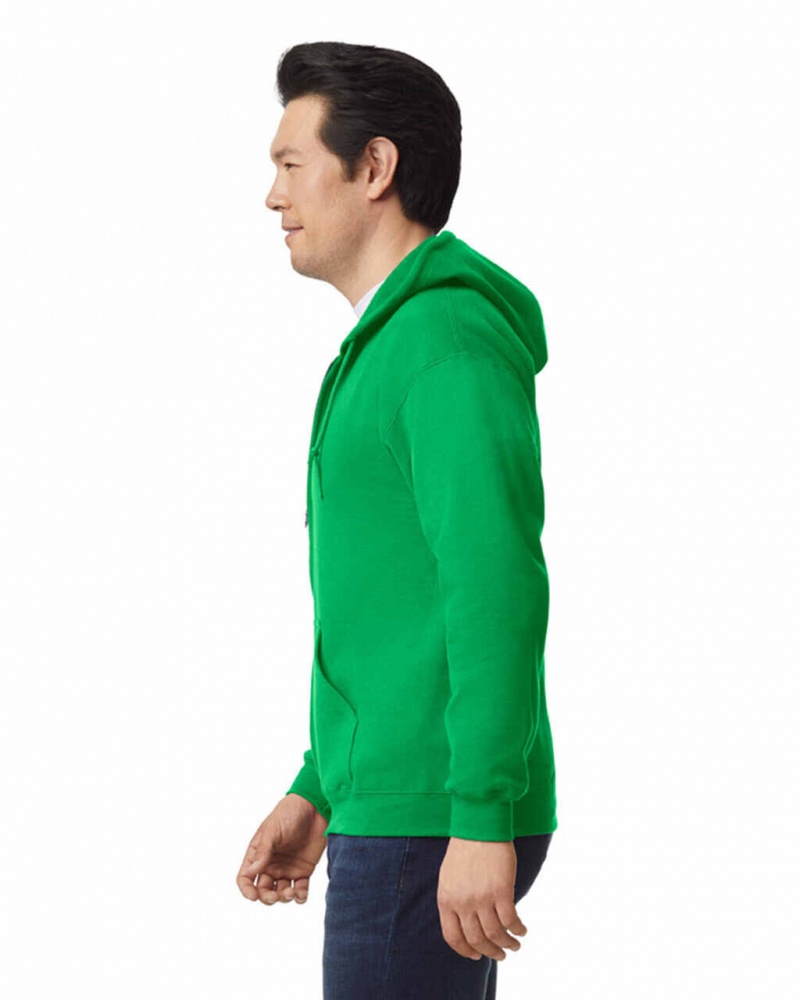 Men's Gildan 18600 Full Zip Hoodie Sweatshirt Iris Green | QARJ31496