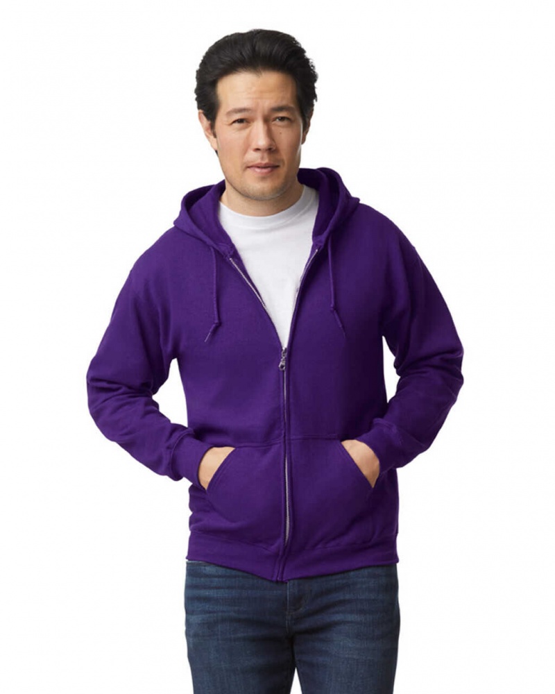 Men\'s Gildan 18600 Full Zip Hoodie Sweatshirt Purple | ZUWX59018