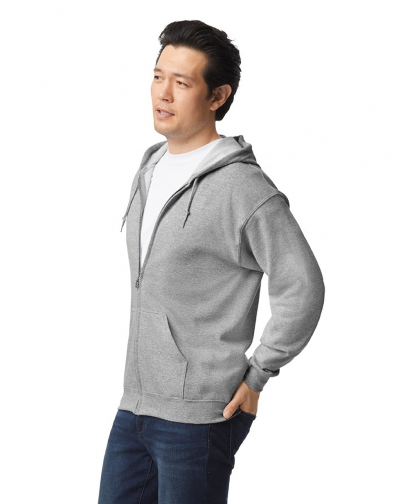 Men's Gildan 18600 Full Zip Hoodie Sport Grey | NMIL48236