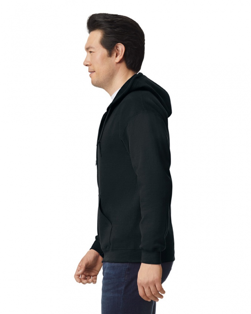 Men's Gildan 18600 Full Zip Hoodie Black | QBMU43815