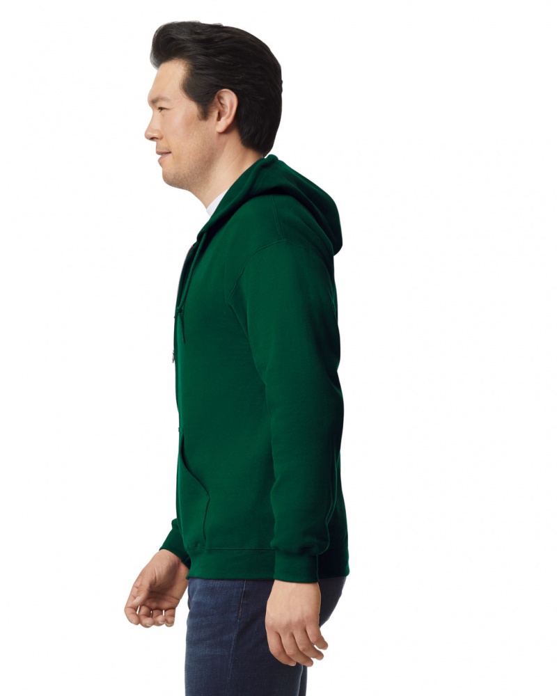 Men's Gildan 18600 Full Zip Hoodie Forest Green | IRNZ35907