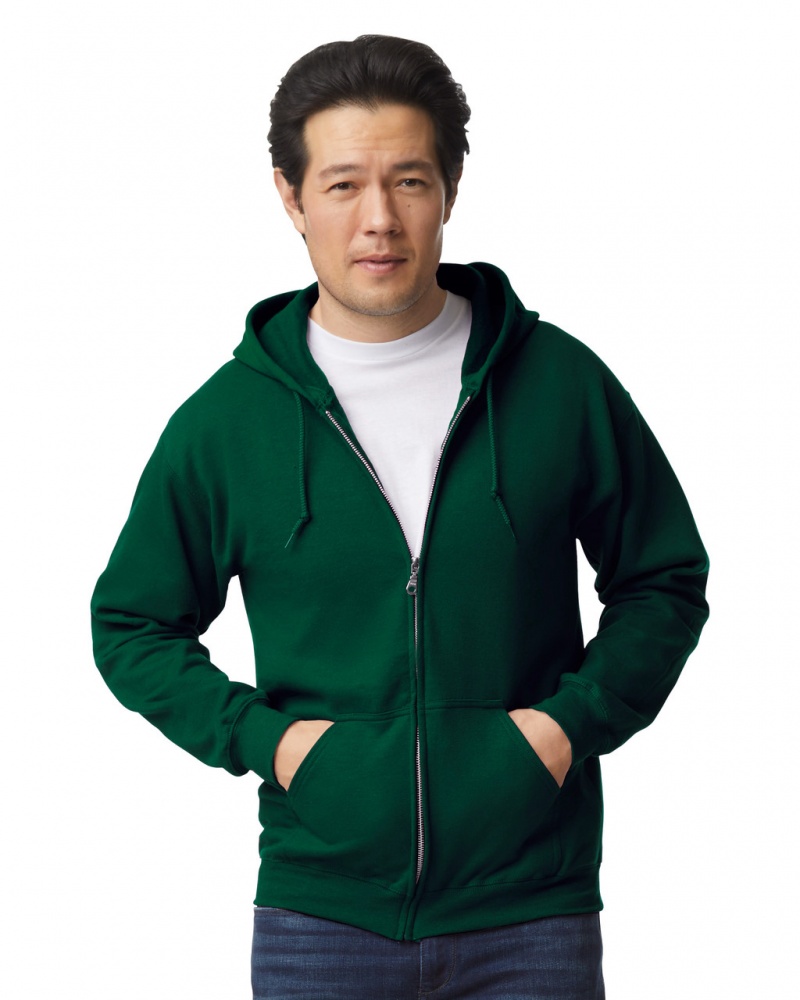 Men\'s Gildan 18600 Full Zip Hoodie Forest Green | IRNZ35907