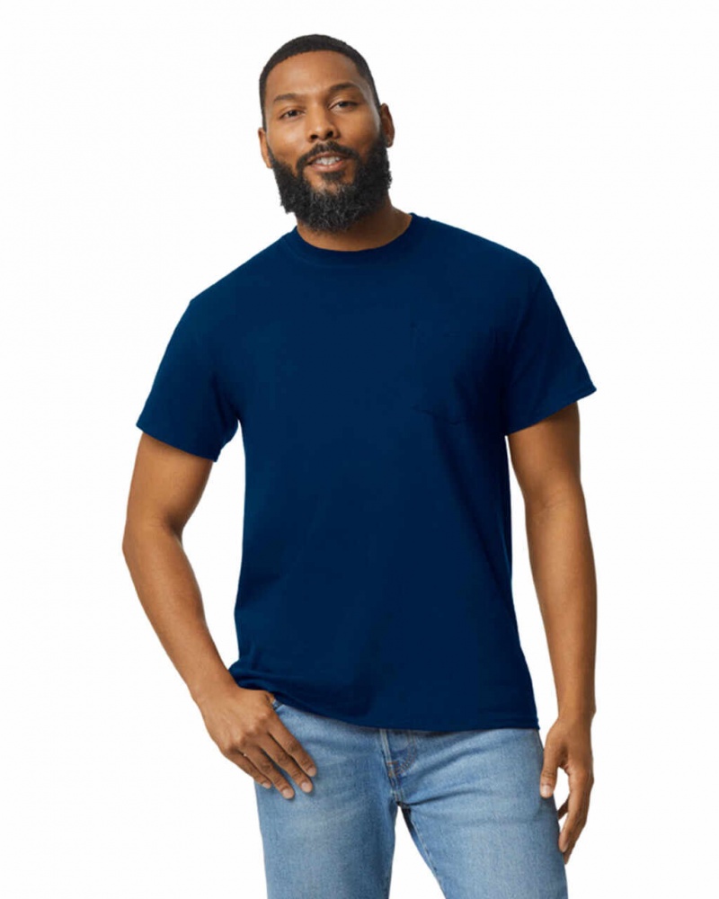 Men\'s Gildan 2300 with Pocket T-Shirts Navy | IYWS41835