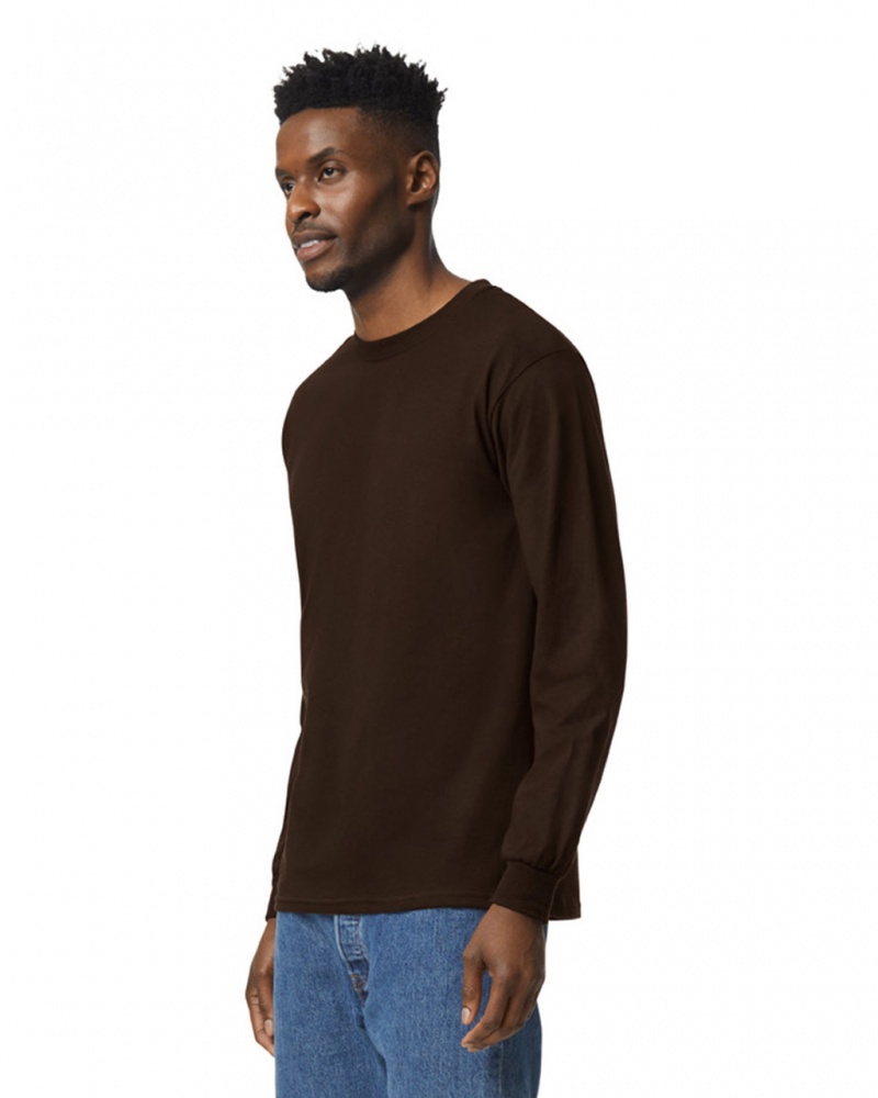 Men's Gildan 2400 Long Sleeve T-Shirts Dark Chocolate | NFMO93461