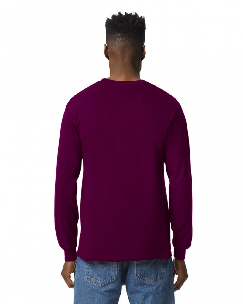 Men's Gildan 2400 Long Sleeve T-Shirts Maroon | GFXK09175