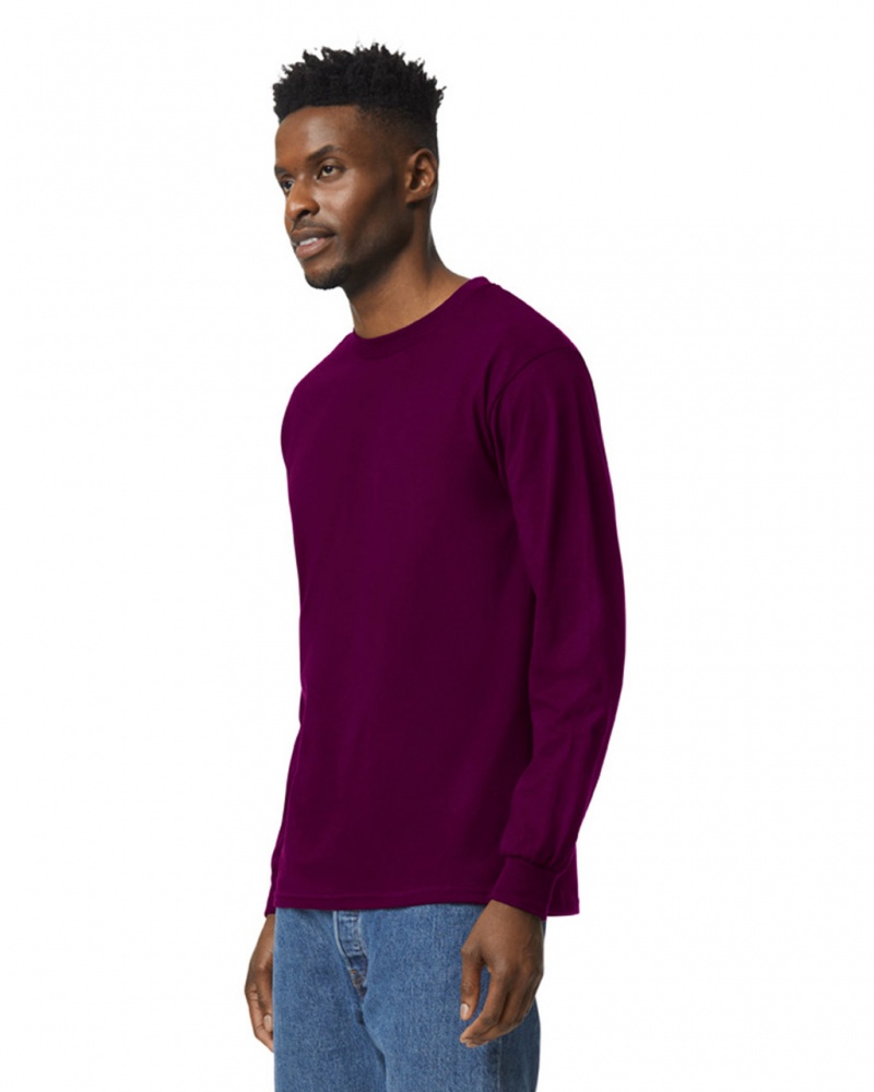 Men's Gildan 2400 Long Sleeve T-Shirts Maroon | GFXK09175