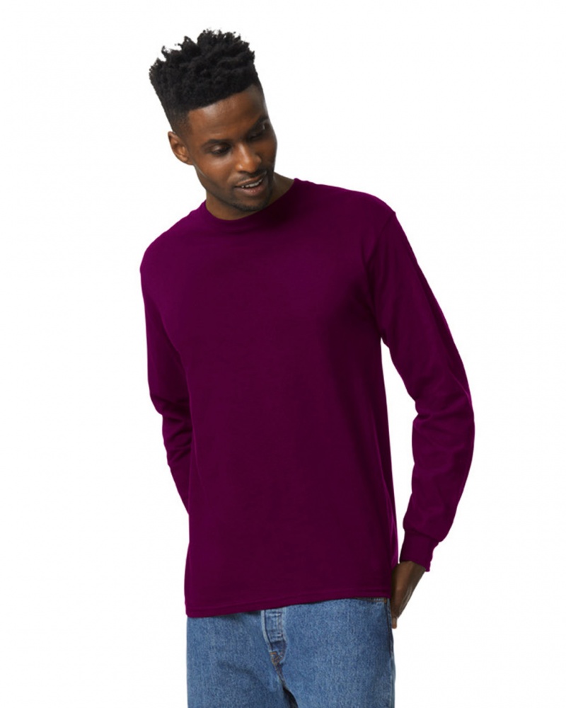 Men\'s Gildan 2400 Long Sleeve T-Shirts Maroon | GFXK09175