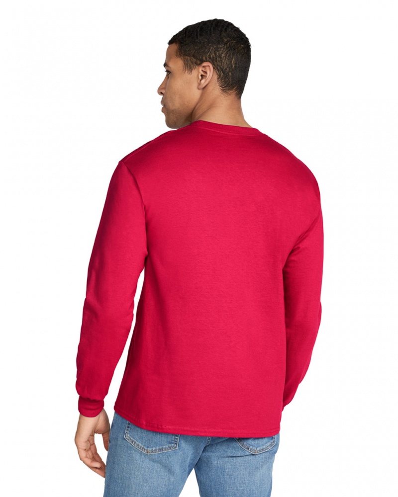 Men's Gildan 2400 Long Sleeve T-Shirts Red | SFRK25613