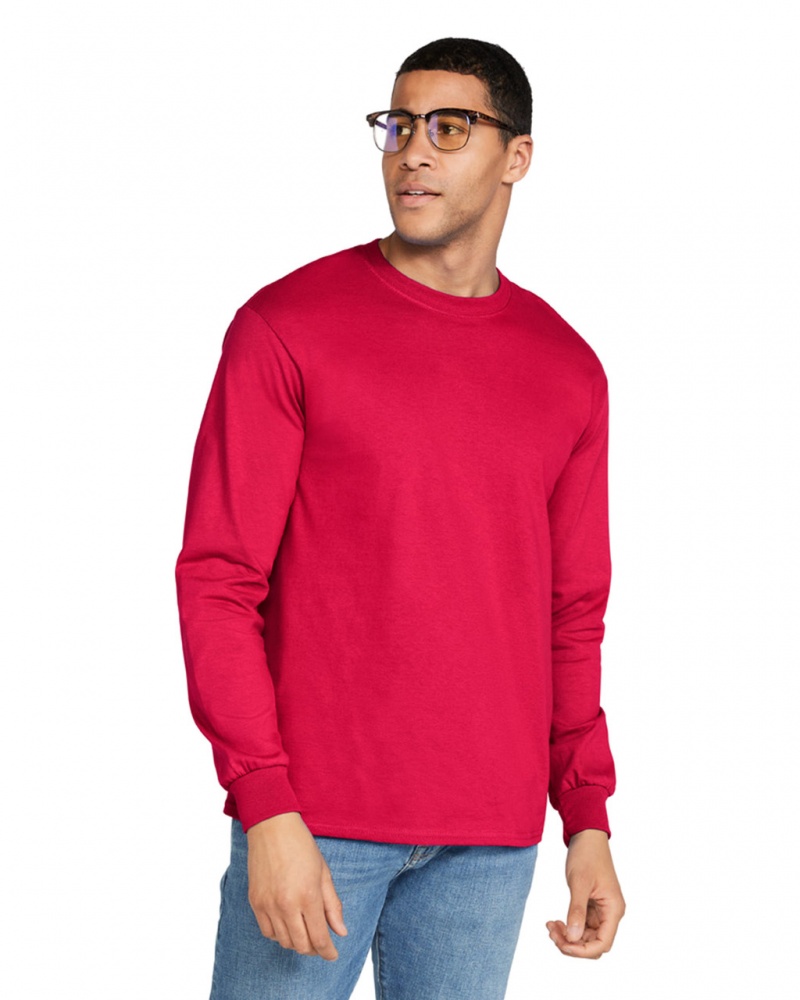 Men\'s Gildan 2400 Long Sleeve T-Shirts Red | SFRK25613