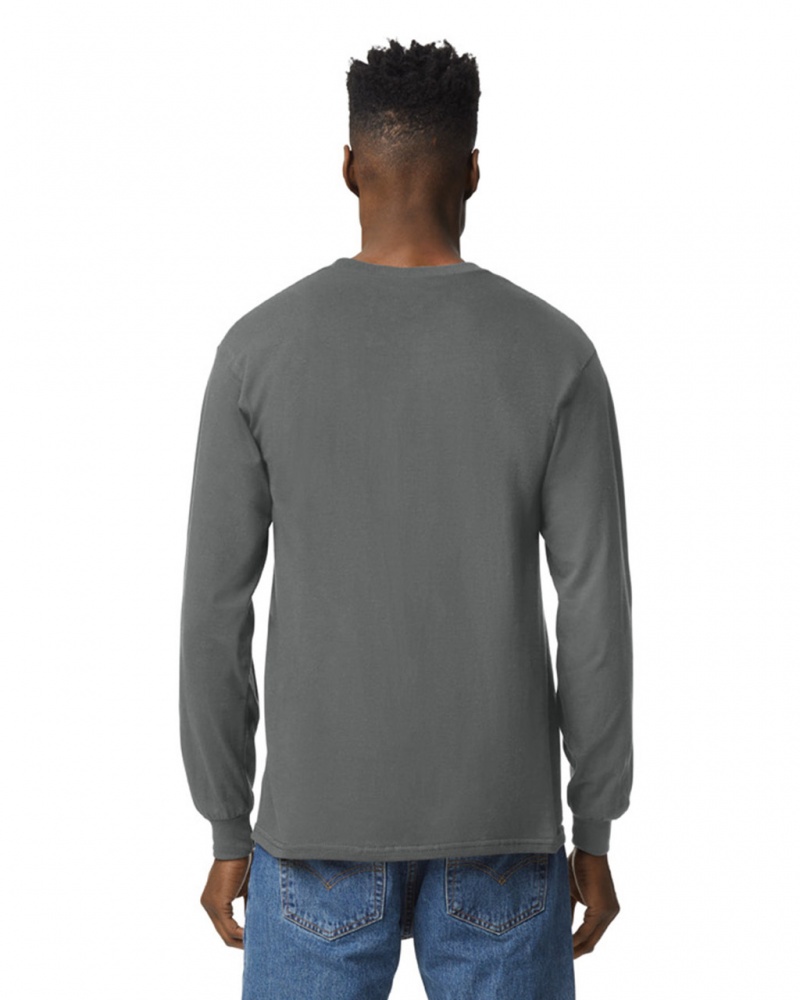 Men's Gildan 2400 Long Sleeve T-Shirts Charcoal | TXHG07968