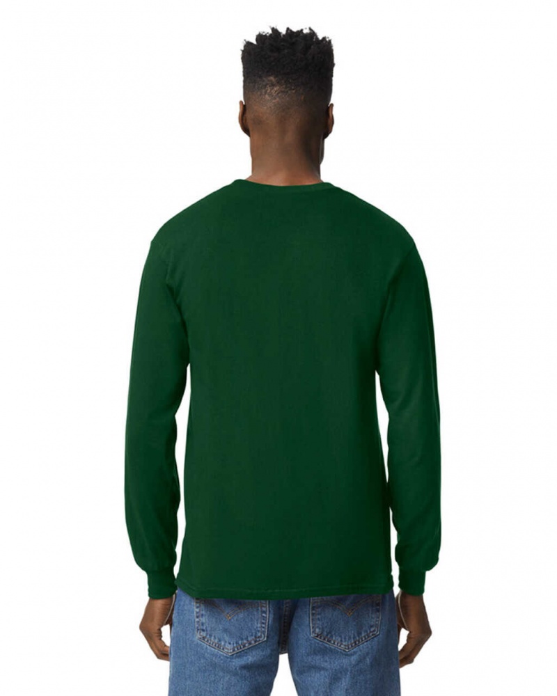 Men's Gildan 2400 Long Sleeve T-Shirts Forest Green | TUGJ78391