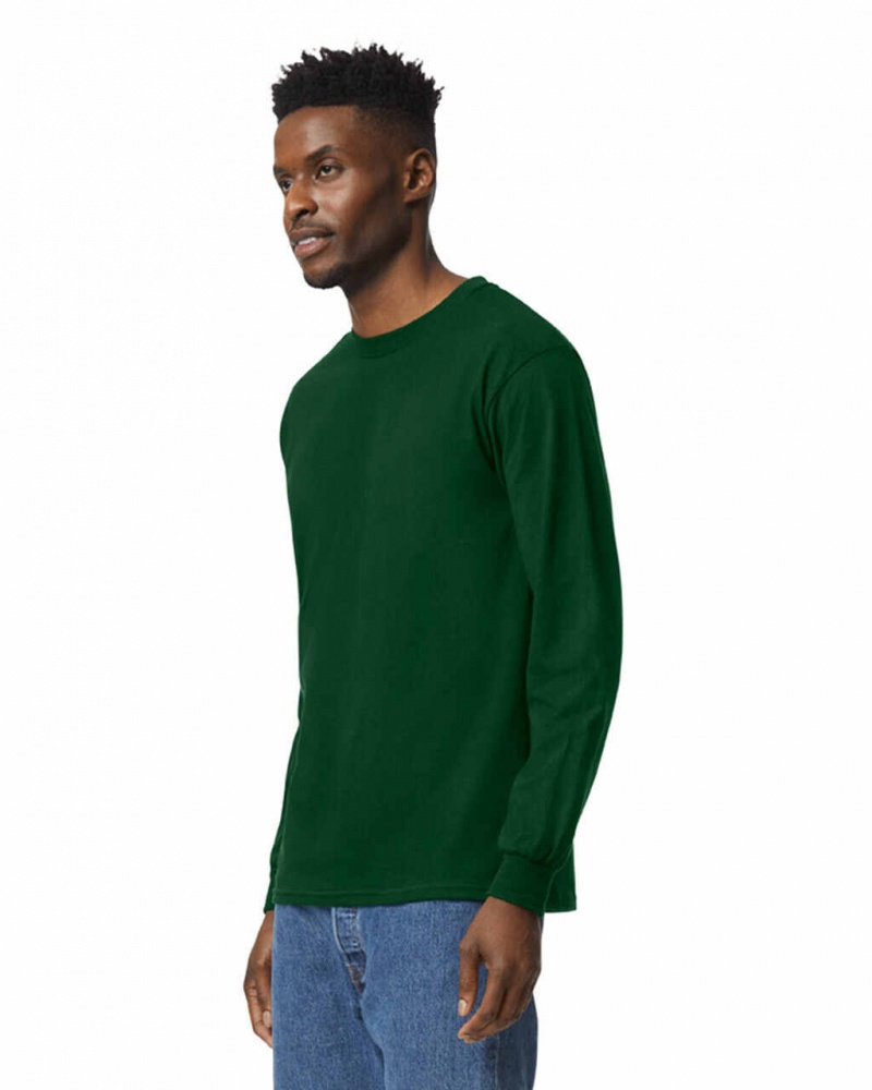 Men's Gildan 2400 Long Sleeve T-Shirts Forest Green | TUGJ78391