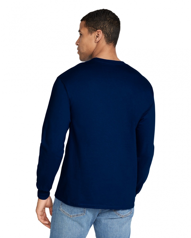 Men's Gildan 2400 Long Sleeve T-Shirts Navy | PDSZ50972