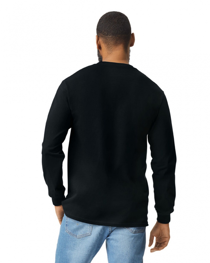 Men's Gildan 2410 Long Sleeve with Pocket T-Shirts Black | VOTL93502