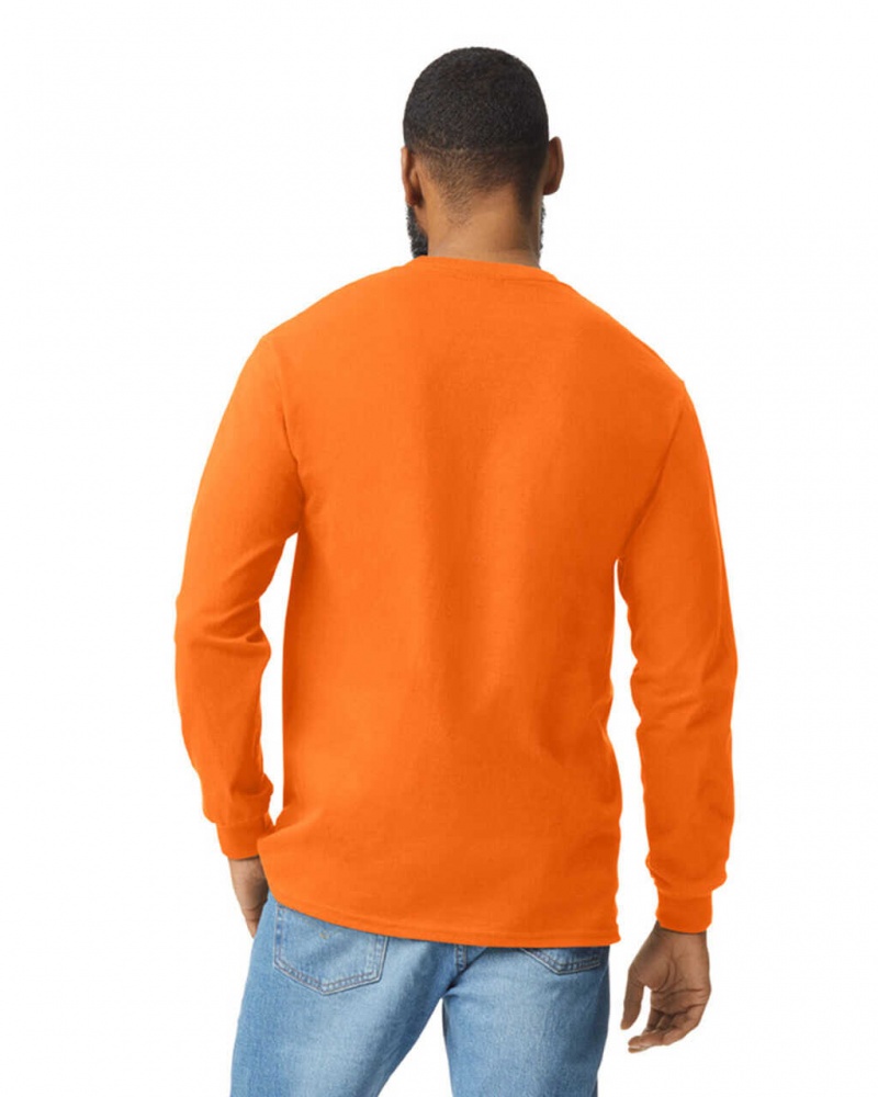 Men's Gildan 2410 Long Sleeve with Pocket T-Shirts S Orange | XDYM89435