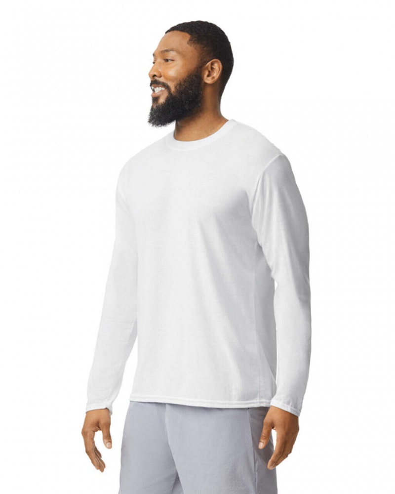 Men's Gildan 42400 Long Sleeve T-Shirts White | QECG90465