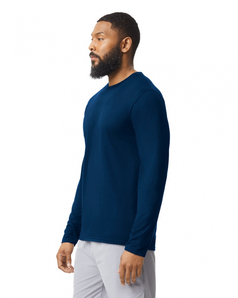 Men's Gildan 42400 Long Sleeve T-Shirts Navy | FAOJ71043