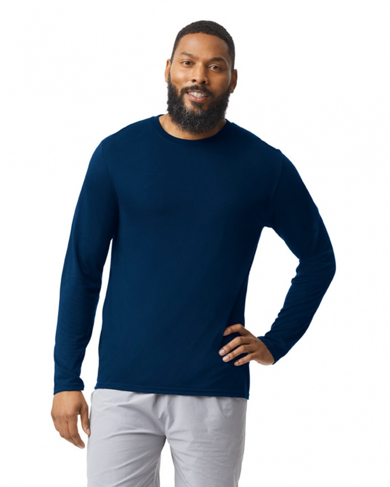 Men\'s Gildan 42400 Long Sleeve T-Shirts Navy | FAOJ71043